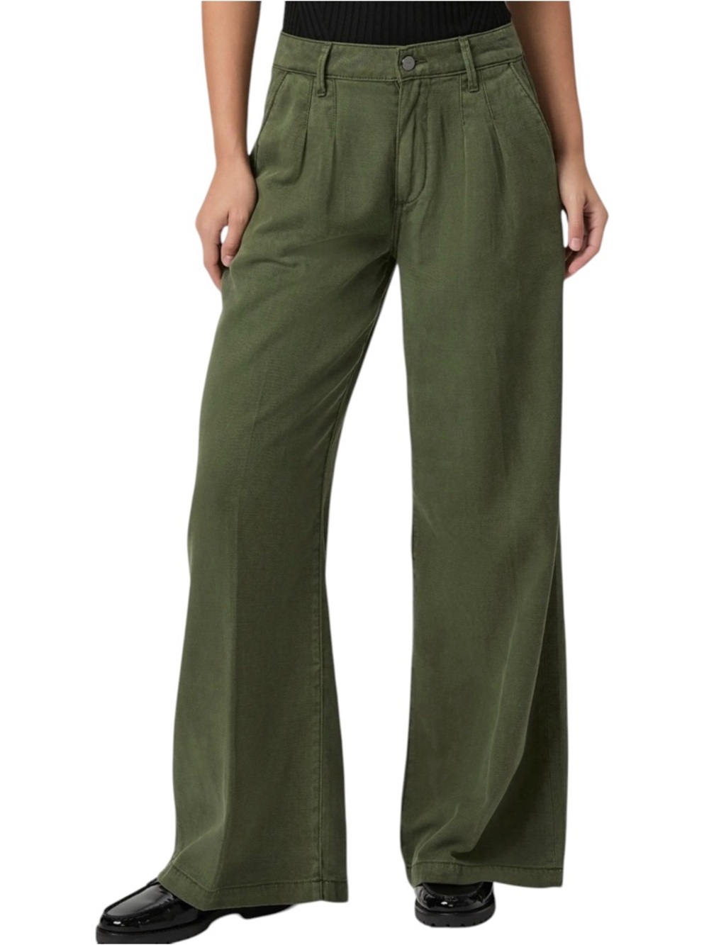 PAIGE Aurora Pleated Wide Leg Pants High Waist Green Size 25